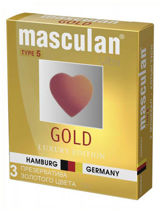Презервативы Masculan 5 Ultra Gold, утонченный латекс золотого цвета, 3 шт.