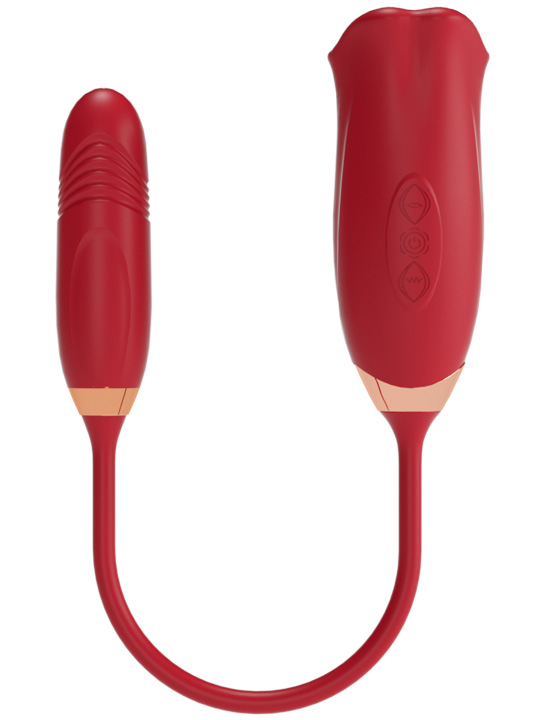 Клиторальный стимулятор Eroticon Kuni с язычком и виброяйцом, красный