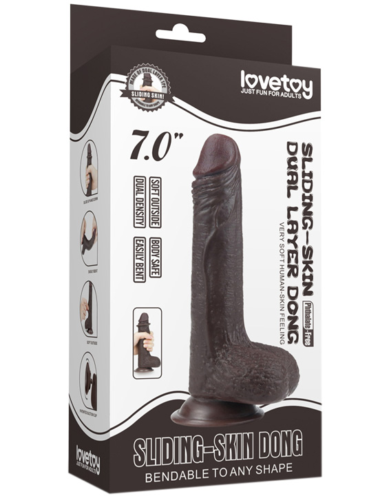 Фаллоимитатор на присоске Sliding Skin Dual Layer Dong, чёрный, 36x175 мм
