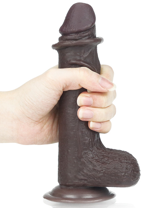 Фаллоимитатор на присоске Sliding Skin Dual Layer Dong, чёрный, 36x175 мм