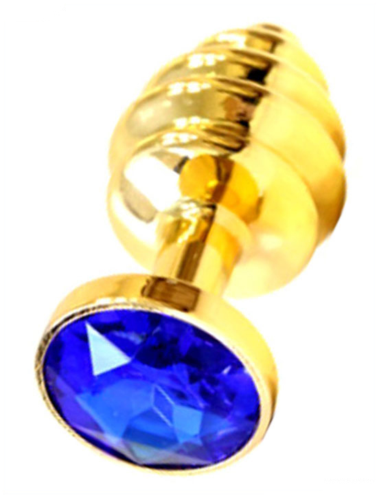 Анальная пробка с синим кристаллом, золотая, 32x74 мм