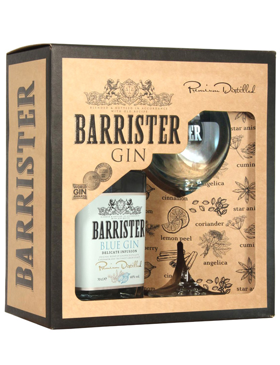 Barrister Blue in gift box with glass