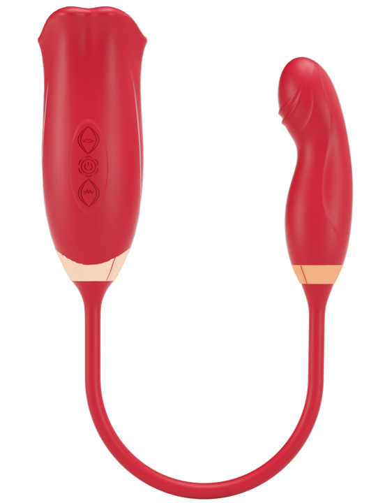 Клиторальный стимулятор Eroticon Lovely с язычком и мини-вибратором, красный
