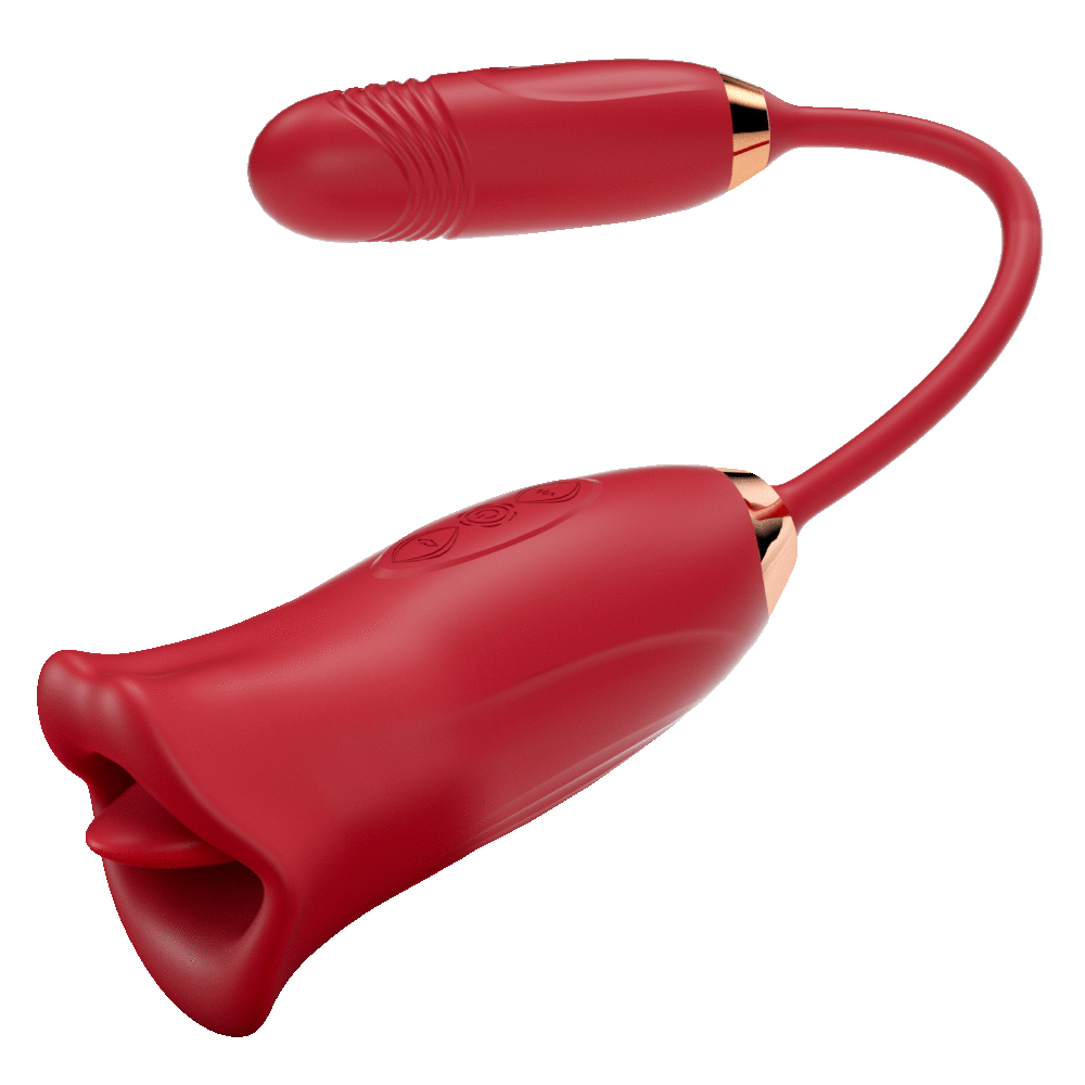 Клиторальный стимулятор Eroticon Kuni с язычком и виброяйцом, красный