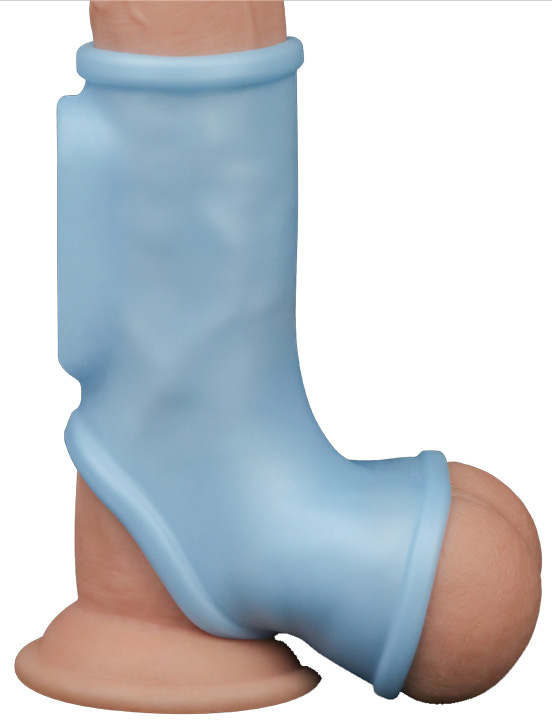 Насадка Knights Ring с вибрацией и рукавом для мошонки, голубой, 28x120 мм